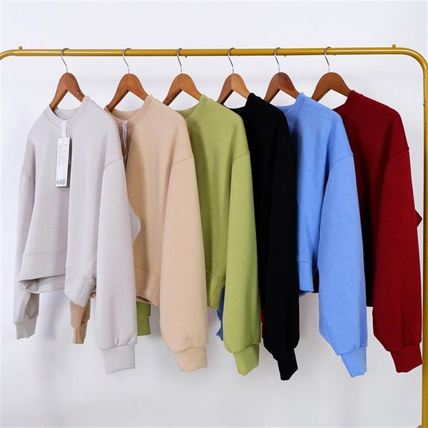 ll women yoga outfit sweatshirts hoodie loose long sleeve crop fitness workout high elasticity crew neck sweatshirts gym runni2807